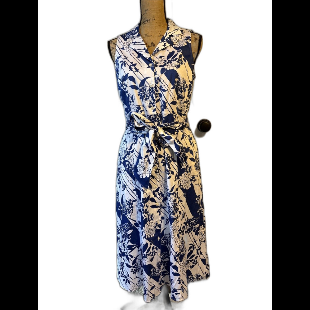UNTUCKit Women Sally Floral Sleeveless Shirt Dress Size 4 Collared Blue White